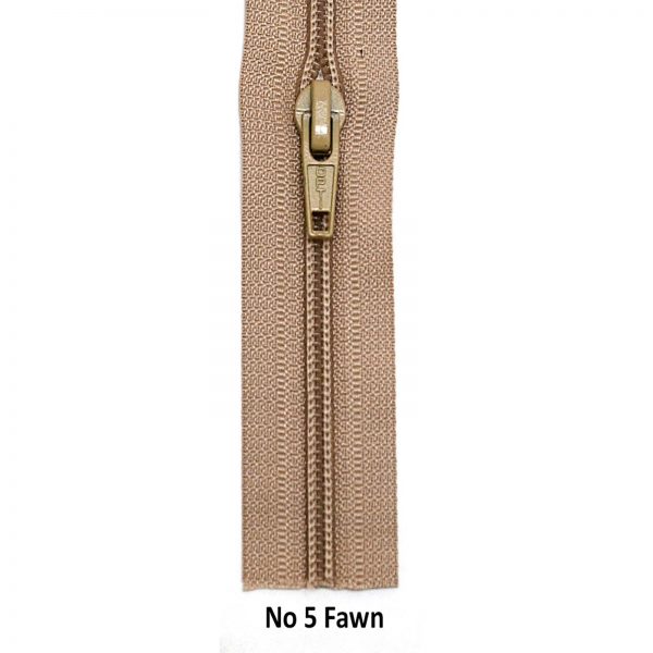 No 5 Continuous Nylon Zipping - in Fawn  (by the metre)