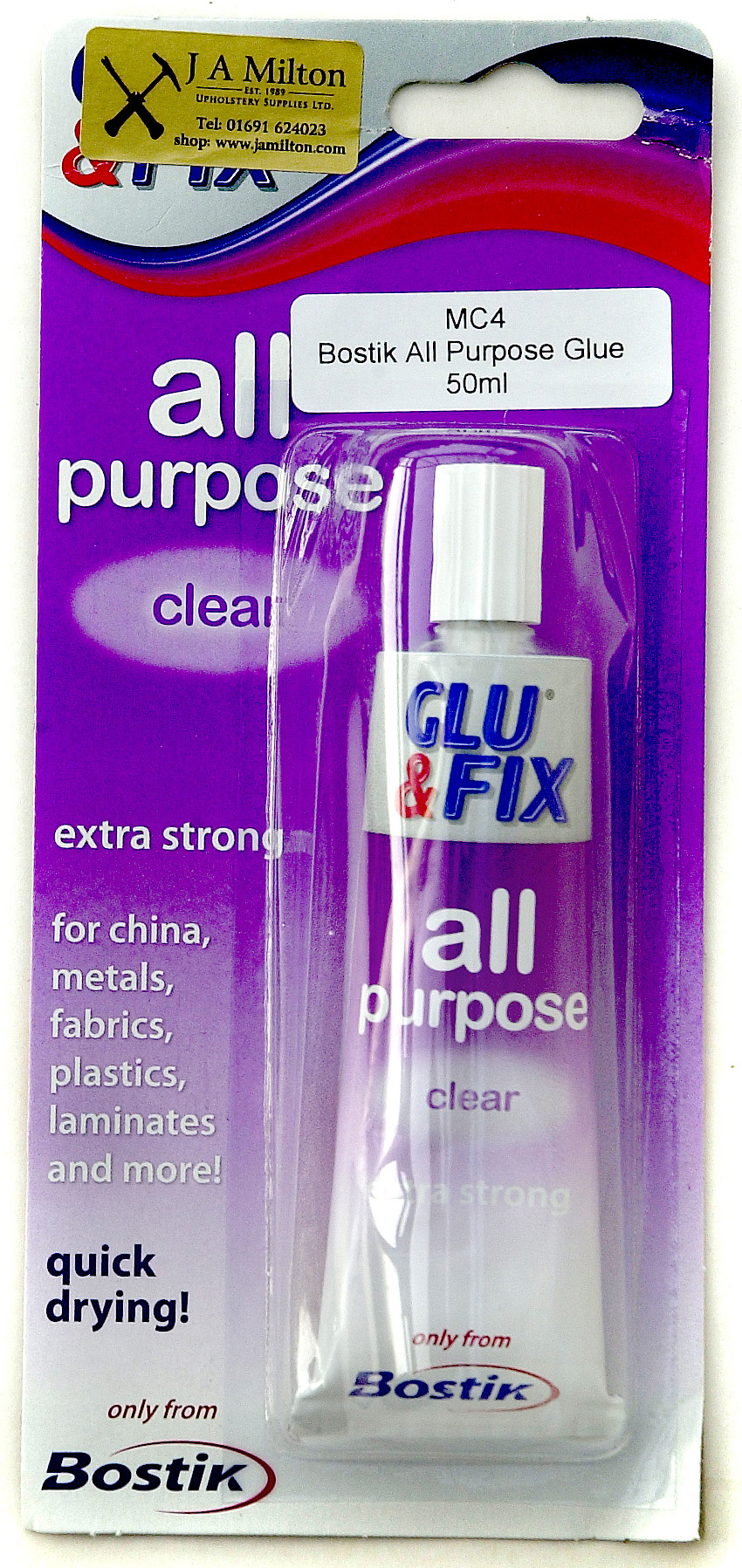 Bostik Clear All Purpose Glue 50ml J A Milton